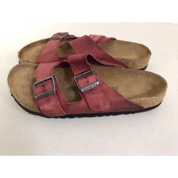Birkenstock Arizona Sandals Red Leather Birko Flat Slide Womens 42 - Picture 4 of 9